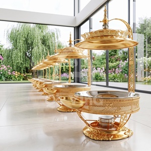 Nuevo 4L 6L 8L Acero inoxidable oro hotel restaurante calentador de <span class=keywords><strong>comida</strong></span> plato de frotamiento de gran capacidad para Catering Buffet fiesta boda - Product Image 1