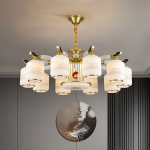 Chinese Style All Copper Jade Chandelier Multi Head Led <b>Lighting</b> For Study Dining Room Hotel Lobby Modern Minimalist Design - Product Image 1