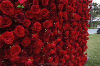 QSLH Ti387 extérieur événement décor 3d Rose bordeaux fleur mur toile de fond 8ft x 8ft toile de fond soie artificielle fleur décorative mur