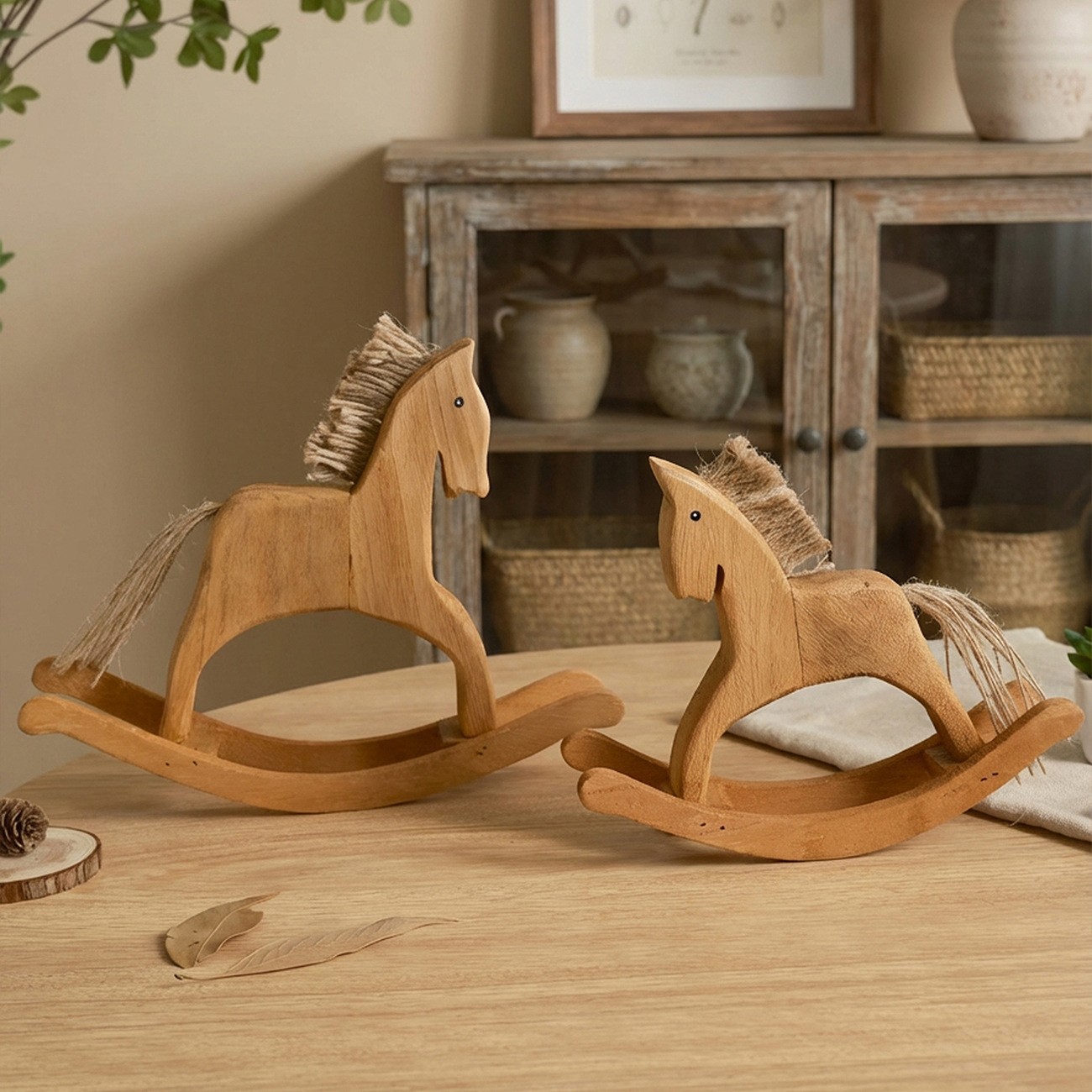 Retro rocking horse with hemp rope, size set