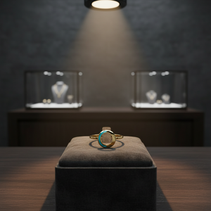 Bague pour femmes inspirée de l'art, or 22 carats, forme circulaire contemporaine et touche émaillée - Product Image 3