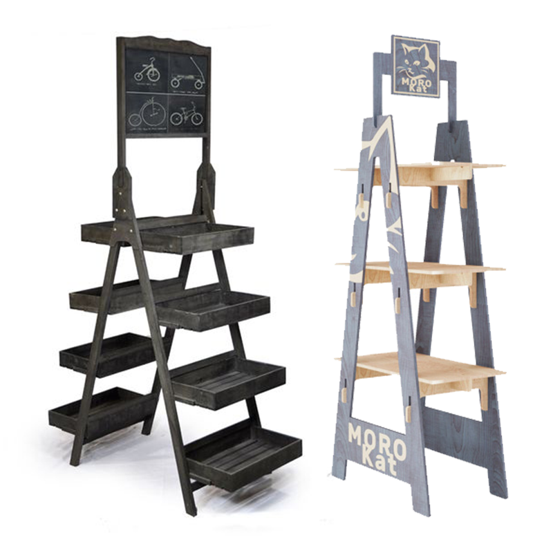 Apache Wood Customized Triangular Plywood Floor Standing Display Rack for Supermarket Store Display Stand — view 1