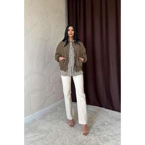 Chaqueta Bomber Caqui al por Mayor para Mujer, Cortavientos, de Poliéster Acolchado, Manga Larga, Tallas M L XL XXL - Product Image 4