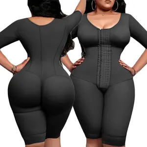 Fajas Salome 0213 | Post Surgery Butt Lifter Full Bodysuit | Open Bust Knee  Length Body Shaper for Women | Powernet