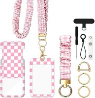 Cordons de cou imprimés à carreaux roses pour enseignants avec porte-badge et kit d'accessoires – Ensemble de cordons longs et courts
