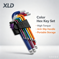 Juego de llaves hexagonales con extremo esférico codificado por colores, kit de llaves Allen en forma de L de brazo largo, herramienta manual de reparación industrial de acero al cromo vanadio, 5 años de garantía