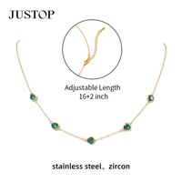 JUSTOP Collier ras du cou pour femme en acier inoxydable plaqué or 18 carats, étanche, avec zircon taille Asscher serti clos, chaîne tendance pour soirée