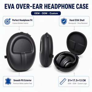 Étui de transport personnalisé en cuir PU rigide pour casque sans fil, étanche, sac de rangement de protection, nouveau, OEM, vente en gros en vrac - Product Image 5