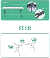 Table pliante portable 6 pieds, blanche, rectangulaire, en plastique, mobilier d'extérieur, table pliante pour banquet, restauration, camping