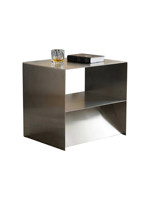 Table d'angle carrée en acier inoxydable brossé sans soudure pour rangement ; Design personnalisable de style industriel, minimaliste et robuste