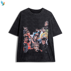Camiseta Oversize Vintage Negra Lavada para <span class=keywords><strong>Hombre</strong></span> con Estampado de Rapero, Estilo Urbano Casual y Corte Holgado con Cuello Redondo - Product Image 2