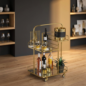 Carrito de Bar Moderno de Metal de Tres Niveles con Ruedas para Almacenamiento de Bebidas en la Sala de Estar, Forma Rectangular, Acabado Brillante - Product Image 3