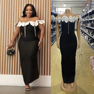 Schulterfreies Kleid mit Schleife für Damen, Elegantes Schwarzes Abendkleid für Geburtstag, Abschlussball und Dinner mit Rückenschlitz - Product Image 1