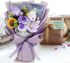 <span class=keywords><strong>ดอกไม้</strong></span>ถักโครเชต์แฮนด์เมดขนาดใหญ่ ช่อดอกทิวลิป กุหลาบ ของขวัญสำหรับผู้หญิง วันวาเลนไทน์/วันครบรอบ/วันเกิด/วันแม่ - Product Image 2