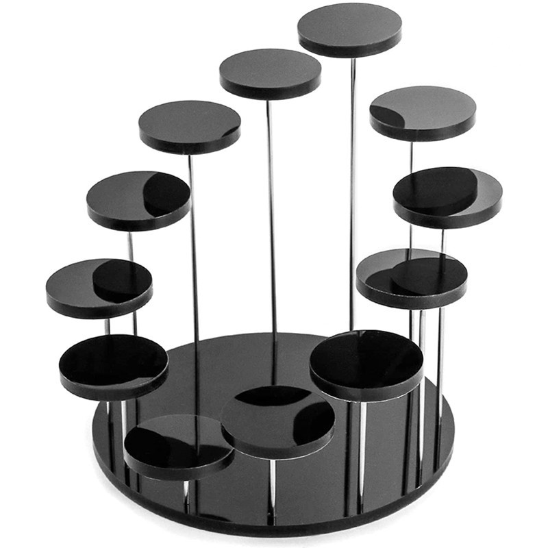 Sxutop 2 Pièces Présentoir Acrylique Rond Noir - 3 Et 12 Niveaux, Diamètres 7cm Et 15cm, Présentoirs à Bijoux Pour Bagues Et Figurines