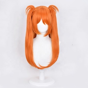 Perruque de cosplay <span class=keywords><strong>Asuka</strong></span> <span class=keywords><strong>Langley</strong></span> <span class=keywords><strong>Soryu</strong></span> en gros, 65 cm de long, orange, lisse, en EVA, perruque synthétique d'anime avec deux queues de cheval - Product Image 2