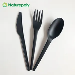 Customized Individual Wrapped Eco Friendly Disposable Utensil Kit Sets Biodegradable Plastic Knife Fork Spoon Cutlery Set