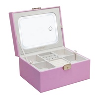 Boîte à bijoux de luxe rectangulaire avec miroir LED amovible, en cuir PU personnalisé, verrouillable, organisateur de bijoux à deux niveaux, grande capacité de rangement