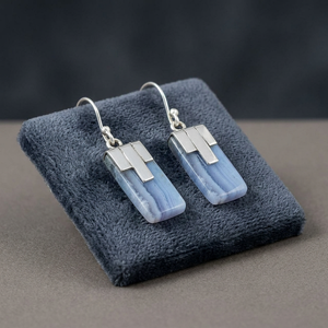 Custom 925 Sterling Silver Blue Lace Agate Gemstone <b>Fine</b> Silver Minimalist Drop <b>Earrings</b> Handmade Jewelry Party Wedding Gift - Product Image 3