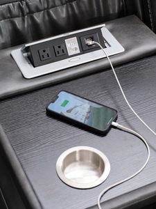 Modern Power <b>Reclining</b> 3+2 LED Lighting Sofa Set with Massage Feature Cup Holders USB Ports & Drop-Down Table Leather Extendable - Product Image 6