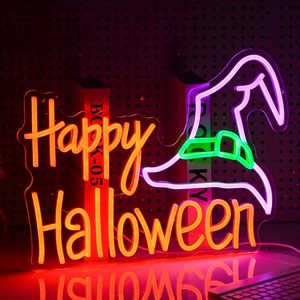 Happy Halloween LED Neon Wizard Hat Wall <b>Decor</b> Light USB Powered Dimmable Club Shop Atmosphere Light Indicator Light 5V 12V - Product Image 4