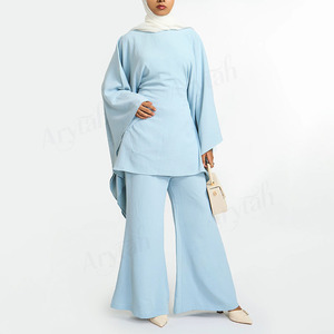 Offre Spéciale personnalisé femmes musulmanes <span class=keywords><strong>ensemble</strong></span> 2 pièces couleur unie pleine longueur islamique musulman modeste haut et <span class=keywords><strong>pantalon</strong></span> Co Ord <span class=keywords><strong>ensemble</strong></span> - Product Image 1