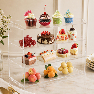 Vitrina de Acrílico Transparente para Panadería, Exhibidor de Pasteles de Cuatro Niveles, Estante para Cupcakes y Postres, Mostrador para Exhibición de Alimentos, Estante para Frutas - Product Image 1