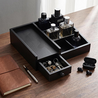 Organisateur de parfums en bois noir avec tiroir, présentoir en bois pour parfums, boîte à parfums en bois noir de grande taille