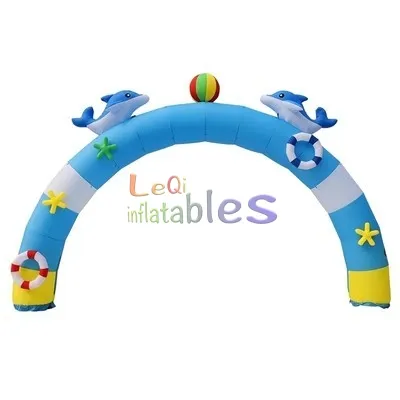 Arco inflable azul para acuario Tema de delfín arco inflable para atractivo arco al aire libre Puerta de aire para fiesta de cumpleaños de niños