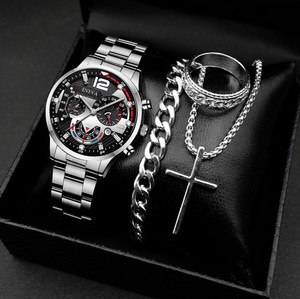 Nuovo Orologio da Uomo alla Moda <span class=keywords><strong>con</strong></span> Cinturino in Acciaio, Orologio da Polso Business <span class=keywords><strong>con</strong></span> Calendario <span class=keywords><strong>e</strong></span> Set Bracciale Popolare per Regalo Uomo - Product Image 2