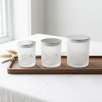 Pot à bougie en verre blanc givré de 10 oz avec couvercle pour la décoration de la maison et Noël, pour la fabrication de bougies, pot à bougie avec couvercle