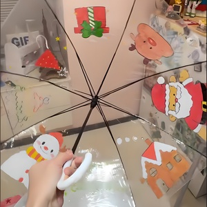 Christmas Printed Transparent Straight Semi-Automatic Modern <b>Umbrella</b> Christmas Tree Snow Man Deer Gingerbread Pattern Adults - Product Image 2