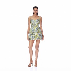 A12498 Mini Abito di Lusso Floreale con Perline e Paillettes, Spalline Sottili, Aderente per Feste - Product Image 1