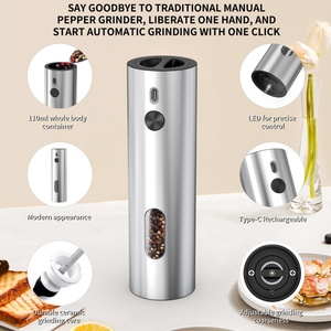 Molino de Sal y Pimienta USB de 110 ml * 2, Molinillo de Pimienta Metálico Recargable Eléctrico de Acero Inoxidable - Product Image 6