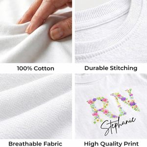 T-shirt personnalisé pour infirmière RN, personnalisé avec un nom, design floral, t-shirt en jersey de coton pour femmes - Product Image 5