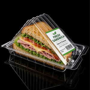 Boîte à sandwich jetable en plastique PET de qualité alimentaire, étanche et empilable, contenants à emporter personnalisables - Product Image 1