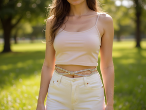 Catena Elastica da Donna in Lega d'Acciaio con Strass, Placcata Oro, Gioiello per il Corpo alla Moda per Feste - Product Image 2