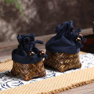 Bamboo Woven Teacup <b>Baskets</b> Round <b>Storage</b> Containers For Kitchen Use Cotton Lined Handicrafts - Product Image 3