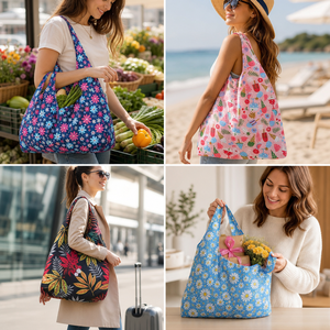 Bolsas de Compras Reutilizables Plegables con Estampado, 41x39cm, Plegables en Bolsa, Impermeables, para Compras, Playa, Mercado, Regalos, al por Mayor, OEM, 13 Diseños - Product Image 4