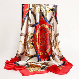 Foulards en soie pour <span class=keywords><strong>cheveux</strong></span>, écharpe en satin 90*90cm, imprimé printemps, grand carré, marque de luxe, foulards pour femmes, hijab, bandeau - Product Image 3