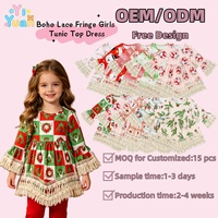 Robe Tunique Bohème à Col Rond et Franges pour Filles, Impression Personnalisée OEM/ODM, Blouse Enfant à Manches Longues Cloche, Style Boutique Décontracté pour Tout-Petits, Longueur Genou
