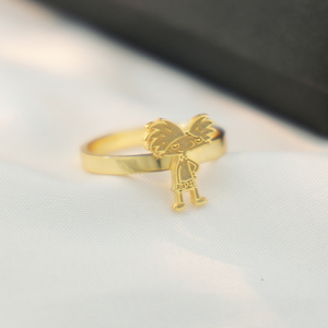 Cincin emas karakter kartun kustom perhiasan baja tahan karat pribadi dengan nama terukir Pesta dan hadiah ulang tahun wanita - Product Image 3