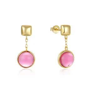 Carline Elegant Womens Earrings 925 Silver 18K Gold Plated Drop Earrings with Pink Garnet 2024 Hot Sell Earrings Wholesales