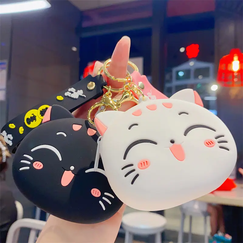 Mignon dessin animé chat silicone sac charme mini sacs d'argent casque Kawaii Maneki Neko porte-clés portefeuille designer porte-monnaie porte-clés