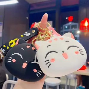 可爱卡通猫硅胶袋魅力迷你钱袋耳机Kawaii Maneki Neko钥匙扣钱包设计师零钱包钥匙扣