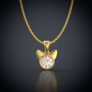 Cute Cat Ears Pendant Necklace With Round Crystal Yellow Gold Plated <b>Rope</b> <b>Chain</b> Unisex Everyday Wear - Product Image 3