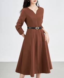 Bayan kokteyl elbise Vintage resmi iş elbiseleri 1950s kilise basit A-line pileli ofis elbise kemer - Product Image 5