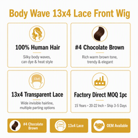 # Perruque Lace Front Marron Chocolat 4 Tons, Cheveux Humains Vierges Brésiliens, 20-22 Pouces, HD Transparente, Sans Colle, Pré-attachée (French/Lace)