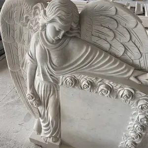 Su misura di buona qualità stile europeo intagliato a mano pietra tombale statua di angelo in marmo bianco con cuore