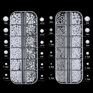 Accesorios de Decoración de Uñas Fáciles de Aplicar, 12 Rejillas, Perlas Blancas Semiredondas, Juego de Piedras de Imitación para Uñas - Product Image 5